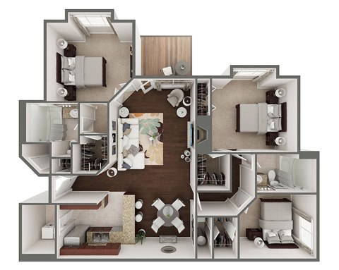 Floor plan for 3 beds, 2 baths, 1380 sqft